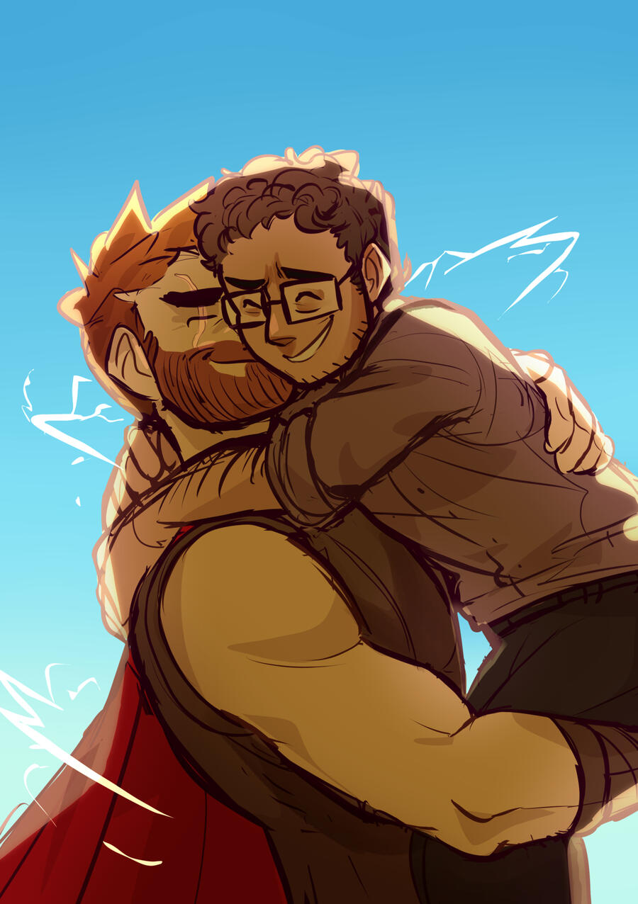 art of Bruce Banner being held by Thor