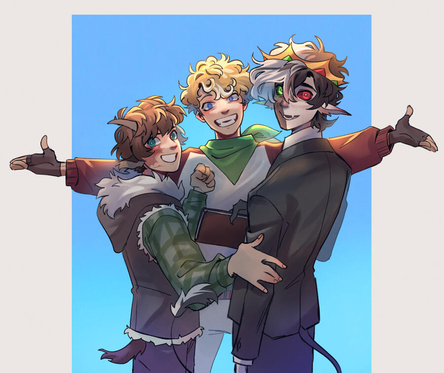 art of Ranboo, Tommy, and Tubbo in a circle together